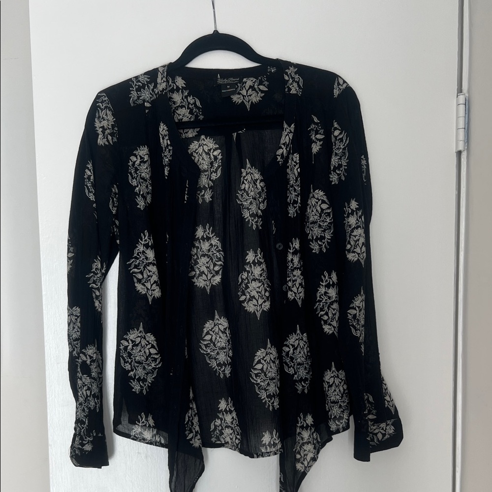 Lucky Brand Black and Cream Floral Blouse